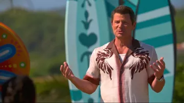 Dries Van Noten Off White & Burgundy Embroidered Shirt worn by Nick Lachey as seen in Perfect Match (S04E06)