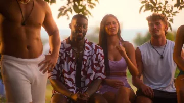 Fashion Nova Relaxed Chateau Abstract Button Up Shirt Burgundy/combo worn by as seen in Perfect Match (S04E06)
