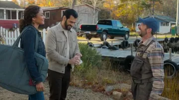 Reiss Jagger Suede Slim Fit Trucker Jacket worn by Amir(Fuad Ahmed) as seen in Sullivan's Crossing (S04E07)