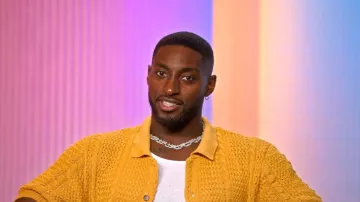 Fashion Nova Unwind Cable Knit Short Sleeve Button Up worn by as seen in Perfect Match (S04E07)