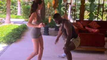 Fashion Nova Checkered Mosaic Swim Mid Trunk worn by Hashim Moore as seen in Perfect Match (S04E08)