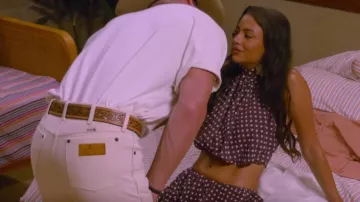 Outcast Clothing Anahi Mini Skirt Mauve Polka Dot worn by Kayla Richart as seen in Perfect Match (S04E08)