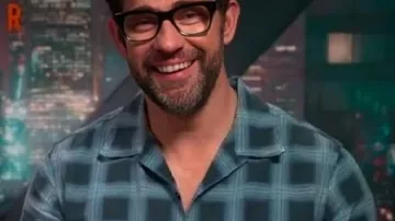Press Junket John Krasinski Blue Plaid Shirt