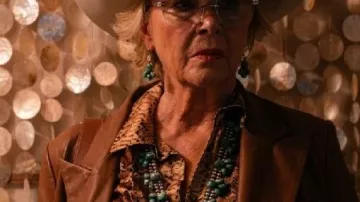 Dutton Ranch 2026 Snake Print Shirt worn by Beulah Jackson (Annette Bening) as seen in Dutton Ranch