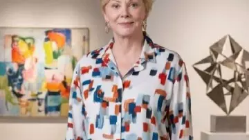 Hacks Abstract Print Shirt worn by Deborah Vance (Jean Smart) as seen in Hacks (S05)