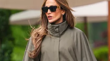 NYC Jennifer Lopez Olive Green Draped Jacket in Leah Remini & Jennifer Lopez Explain Brooklyn v. Bronx