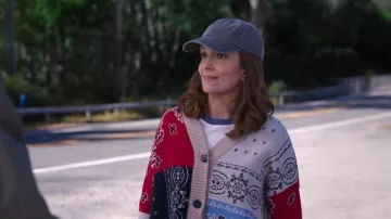 Weekend Max Mara Baobab Mixed Print Cotton Cardigan worn by Kate (Tina Fey) as seen in The Four Seasons (S02E01)