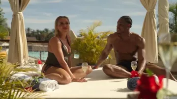 New Look Khaki Ruched Side V-Neck Swimsuit worn by Gabby Allen as seen in Celebs Go Dating (S15E08)