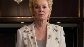 Hacks S05 Jean Smart White Flowers Embellished Blazer worn by Deborah Vance (Jean Smart) as seen in Hacks (S05)