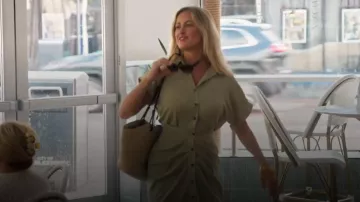 Zara Womens Shirt Midi Linen Dress Large Green Ruched Collared worn by Molly Moore as seen in Southern Hospitality (S04E07)