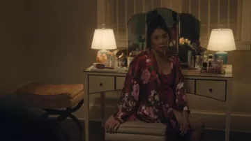 Olivia Von Halle Burgundy Floral Silk Belted Robe worn by Grace Choi (Eunice Bae) as seen in Your Friends & Neighbors (S02E08)