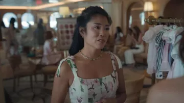 Oscar De La Renta Cherry Blossom Print Pleated Organza worn by Grace Choi (Eunice Bae) as seen in Your Friends & Neighbors (S02E09)