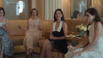 Louis Vuitton Black Contrast Collar Sleeveless Pleated Dress worn by Samantha 'Sam' Levitt (Olivia Munn) as seen in Your Friends & Neighbors (S02E09)