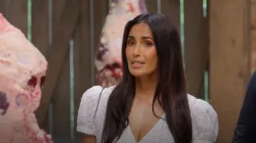 Polo Ralph Lauren Eyelet Puff Sleeve Maxi Dress worn by Padma Lakshmi as seen in America's Culinary Cup (S01E02)