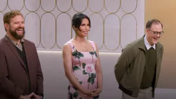 Dolce&Gabbana Rose Floral Satin Cocktail Midi Dress worn by Padma Lakshmi as seen in America's Culinary Cup (S01E05)