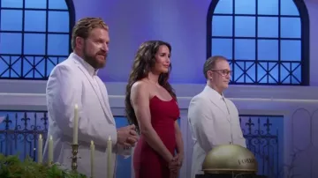 Alexander McQueen Peak Corset Evening Dress worn by Padma Lakshmi as seen in America's Culinary Cup (S01E06)