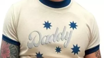 Off Campus S01 Stephen Kalyn Daddy Print T-Shirt worn by Dean Di Laurentis (Stephen Kalyn) in Off Campus (S01)