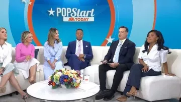 Cinq a Sept Azure Wide Leg Jeans worn by Sheinelle Jones as seen in Today on  June 2, 2026