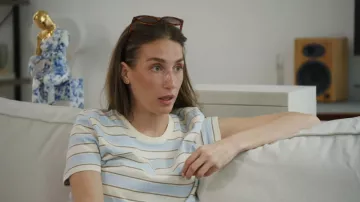 Perfect White Tee Gia Cotton Powder Blue Stripe Tee worn by Amanda Batula as seen in In the City (S01E01)