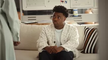 Honor The Gift Oversize Beaded Cardigan worn by Carmelo Dinkins (Jalyn Hall) as seen in The Fall and Rise of Reggie Dinkins (S01E09)
