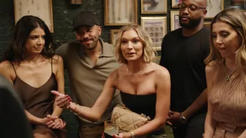 The Sei Brown Ribbed Knit Halter Top worn by Georgina Ferzli as seen in In the City (S01E01)