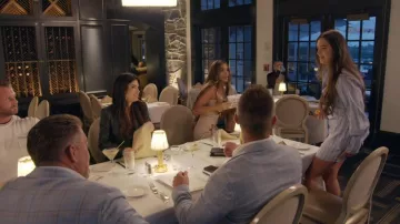 Line and Dot Getty Stripe Print Coordinating Poplin Mini Pencil Skirt worn by Kelsey Swanson as seen in The Real Housewives of Rhode Island (S01E09)