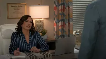 White House Black Market Satin Striped Wrap Dress worn by Dr. Nicole Dupree Richardson (Daphnée Duplaix) as seen in Beyond the Gates (S02E96)