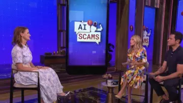 Zoe and Claire Printed Tie Belt Cotton Poplin Maxi Shirtdress worn by Amy Neunsinger as seen in LIVE with Kelly and Mark on  June 8, 2026