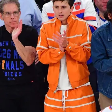 Timothee Chalamet 2026 NBA Finals Orange Tracksuit of Timothée Chalamet on the Instagram account @chicksintheoffice