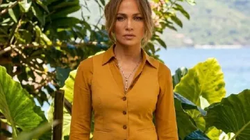 Office Romance 2026 Jennifer Lopez Yellow Vest worn by Jackie Cruz (Jennifer Lopez) as seen in Office Romance