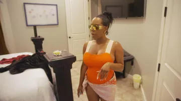 Versace Greca Border One Piece Swimsuit worn by Kelli Ferrell as seen in The Real Housewives of Atlanta (S17E07)