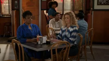 Ming Wang Dual Tone Rib Knit Fit & Flare Dress worn by Mona Wilson (Karan Kendrick) as seen in Beyond the Gates (S01E95)