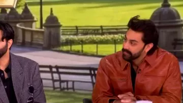 Found Marlboro Sun Faded Leather Racer Jacket worn by Saagar Shaikh as seen in The View on  June 9, 2026