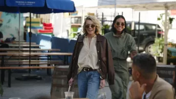 Aritzia Idol Solid Brass Leather Belt worn by Lindsay Hubbard as seen in In the City (S01E03)