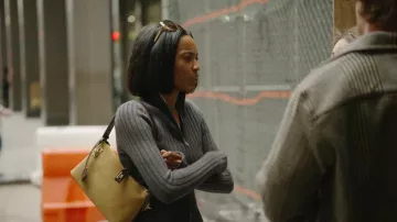 Verafied Gold Suede Hobo Bag worn by Ciara Miller as seen in In the City (S01E03)