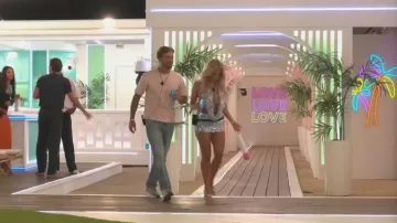 White Fox Boutique Timeless Secrets Sequin Mini Skirt Misty Blue worn by Ellie Chadwick as seen in Love Island (S13E02)