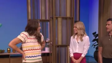 Louis Vuitton Damier Printed Short Sleeve Shirt worn by Monica Manginelli as seen in LIVE with Kelly and Mark on  June 11, 2026