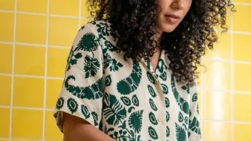 Every Year After Aurora Perrineau Green Floral Shirt