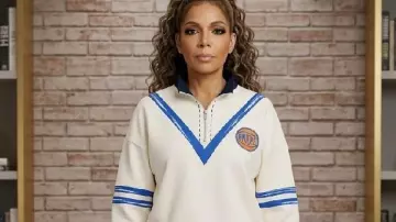 The View Sunny Hostin White Varsity Sweater worn by Sunny Hostin as seen in The View