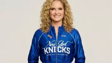 The View 2026 Sara Haines Knicks Track Jacket worn by Sara Haines as seen in The View