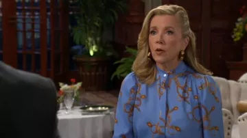T Tahari Long Sleeved Button Down Blouse worn by  Nikki Reed Newman(Melody Thomas Scott) as seen in The Young and the Restless on June 9, 2026
