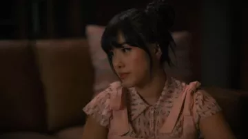 Alice + Olivia Martel Ice Cream-Print Silk Blouse worn by  Lily Song(Artemis)as seen in Sweet Magnolias (S05E01)