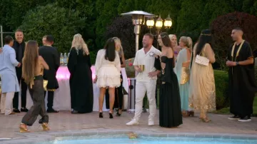 Akira Minoru Gold Wedge Sandal worn by Liz McGraw as seen in The Real Housewives of Rhode Island (S01E11)