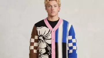 Off Campus 2026 Dean di Laurentis Hibiscus Cardigan worn by Dean Di Laurentis (Stephen Kalyn) as seen in Off Campus (S01)