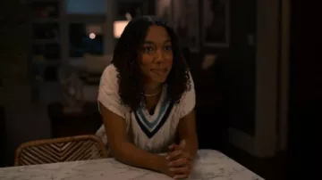 Polo Ralph Lauren Striped Cable-Knit Cotton Sweater Vest worn by Jessica Whitley (Iman Benson) as seen in Sweet Magnolias (S05E08)