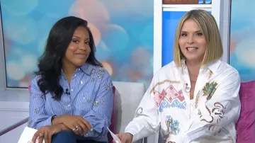 Cinq a Sept Lola Pinstripe Embellished Shirt worn by Sheinelle Jones as seen in Today with Jenna & Sheinelle on  June 14, 2026