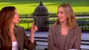 Brunello Cucinelli Dazzling Cascade Embroidery Blazer worn by Emily Blunt as seen in The View on  June 12, 2026