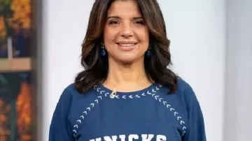 The View Ana Navarro Knicks Blue Sweater worn by Ana Navarro as seen in The View