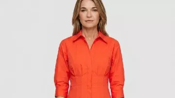 Savannah Guthrie The Today Show Coral Midi Dress worn by Savannah Guthrie as seen in Today