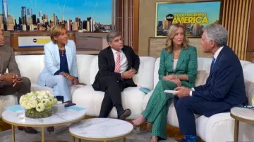 Veronica Beard Colter Geo Print Wide Leg Pants worn by Lara Spencer as seen in Good Morning America on  June 15, 2026